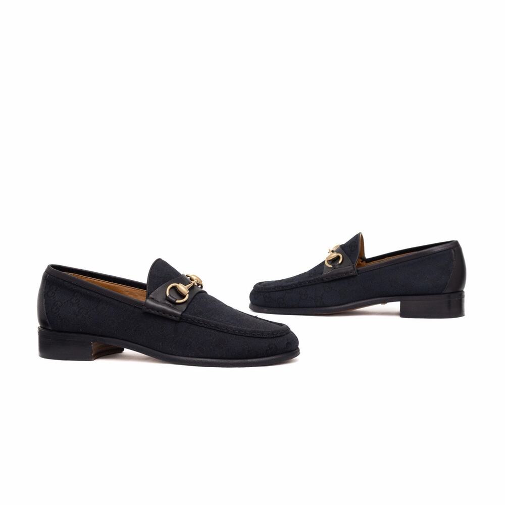 VTG GUCCI Tom Ford Era Black Canvas Monogram Horsebit Loafers EU 41 US 8 D